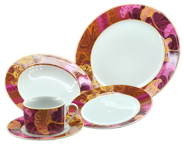 Fine Porcelain 20-Piece Multi Color Flowing Design Dinnerware Gift Set