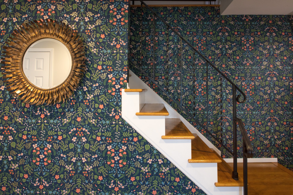 Inspiration for an eclectic wallpaper staircase remodel in New York