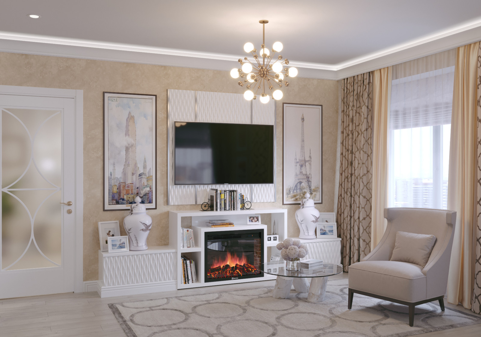 Гостиная с камином Electrolux