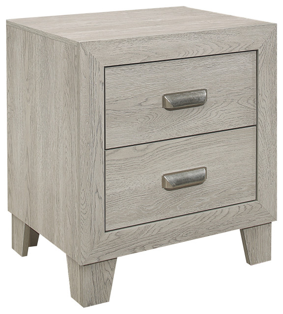 2 Drawer Wooden Nightstand with Grain Details and Cup Pulls, Light