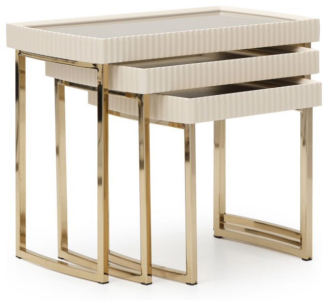 Lisbon Nesting Tables, Set of 3, Silken Matte Cream - Contemporary ...