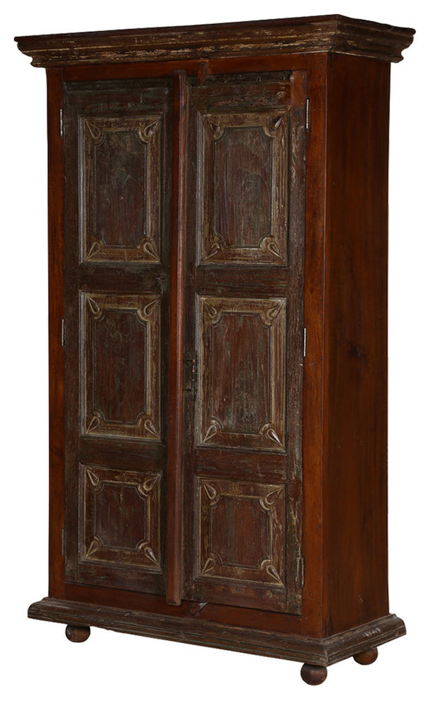 Palazzo Distressed Rustic Solid Reclaimed Wood Armoire With Shelves