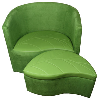 29" Tall Accent Chair With Ottoman, Green Suede