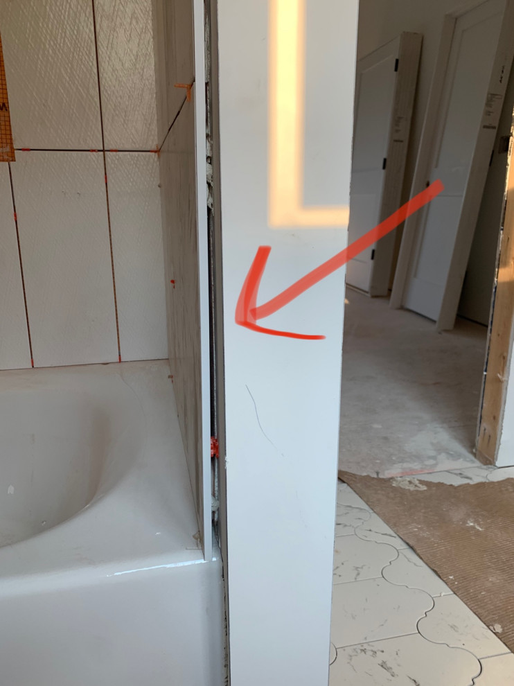 Tub surround tile and gap