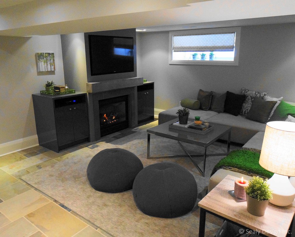 Example of a transitional basement design in Toronto