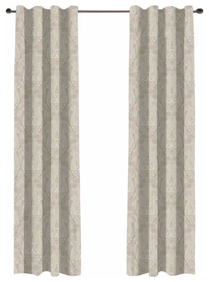 Neutral Paisley Designer Organic Cotton Drapery Panel Set Of 2