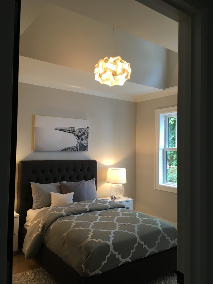 Large transitional guest light wood floor and beige floor home design photo in Chicago with beige walls