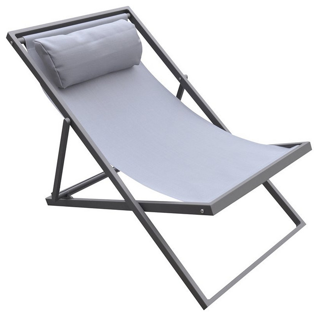 Armen Living Wave Patio Deck Chair In Gray Contemporary