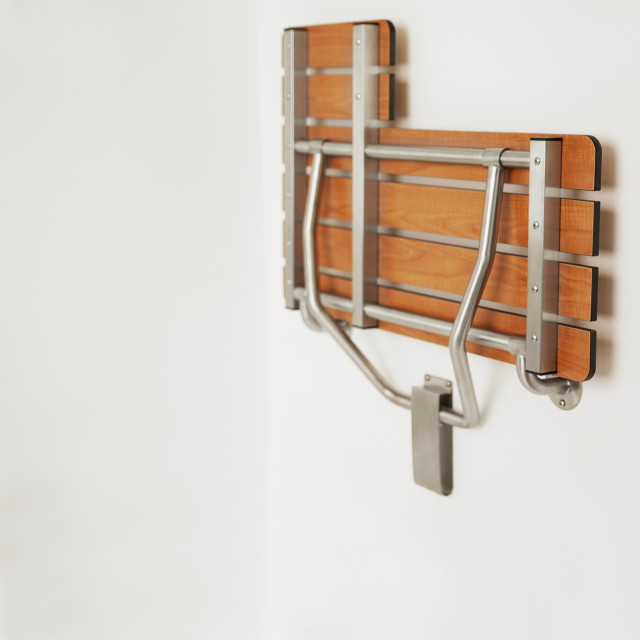 Teak Phenolic Wall-Mount Folding Transfer Bench Shower Seat, Right ...