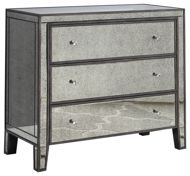 Gray Brown With Antique Mirror 3 Drawer Hall Chest Transitional
