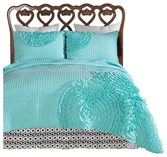 Delta Rose Turquoise Quilt Set Twin 2 Piece Traditional