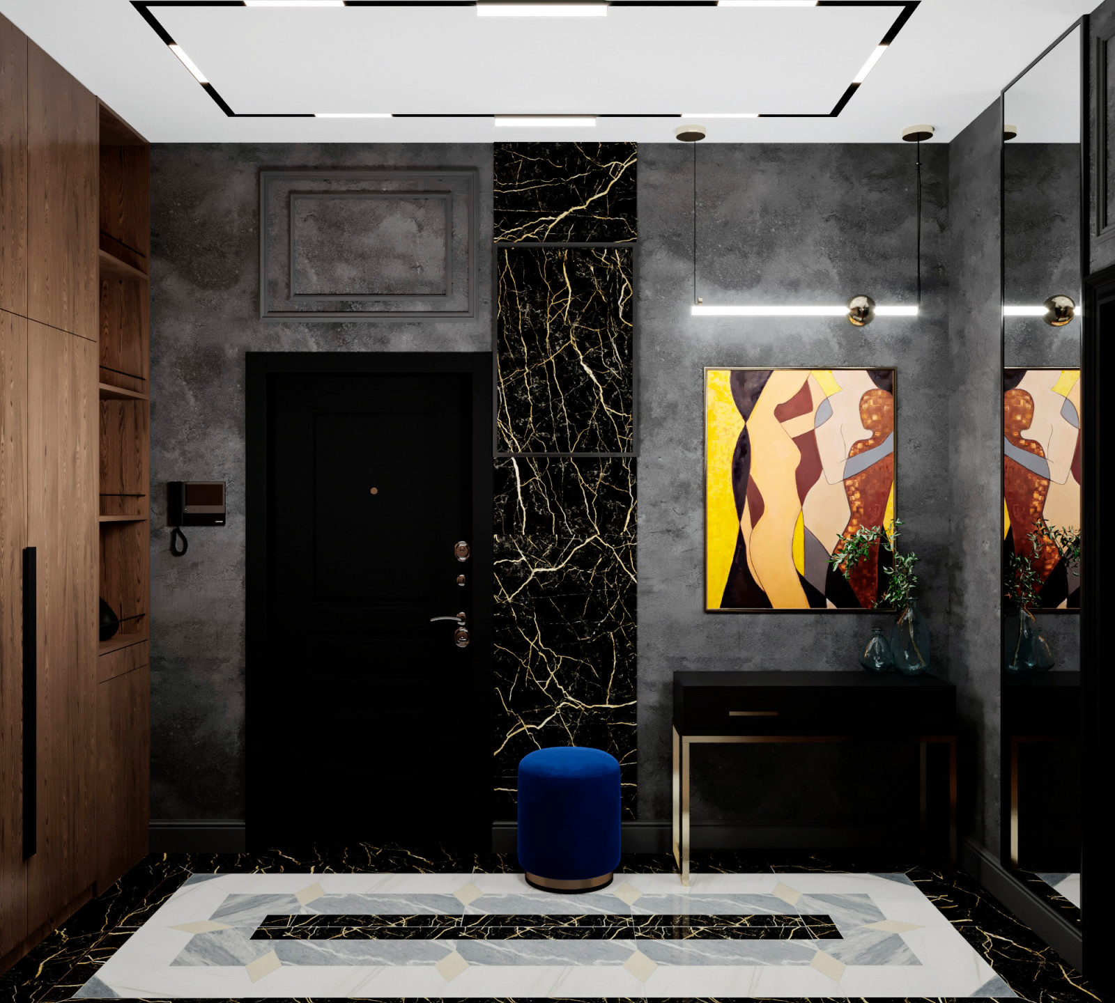 Гостиная в современном стиле с элементами драмы