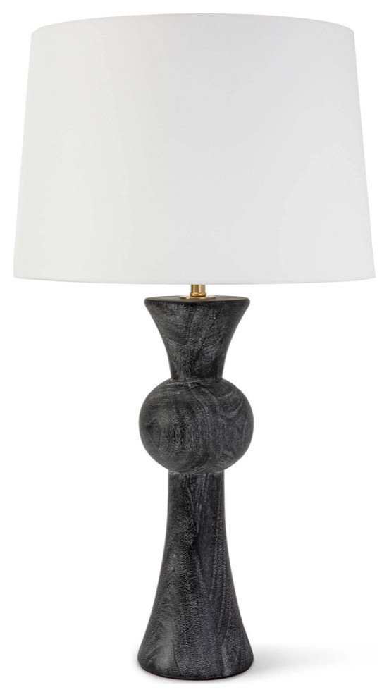 Vaughn Ebony Birch Wood Table Lamp with White Linen Shade