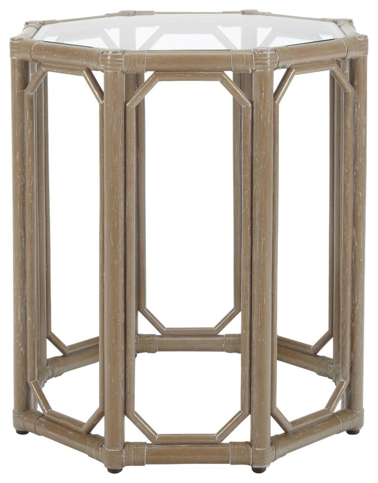 Selamat Regeant Octagon End Table with Glass-Porcini