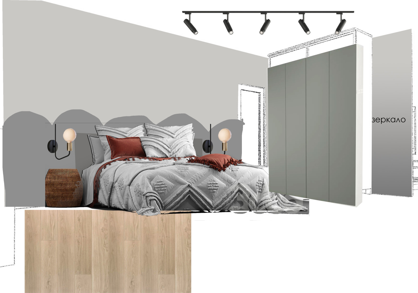 Квартира с монстерой и бетоном. Площадь 80 м2