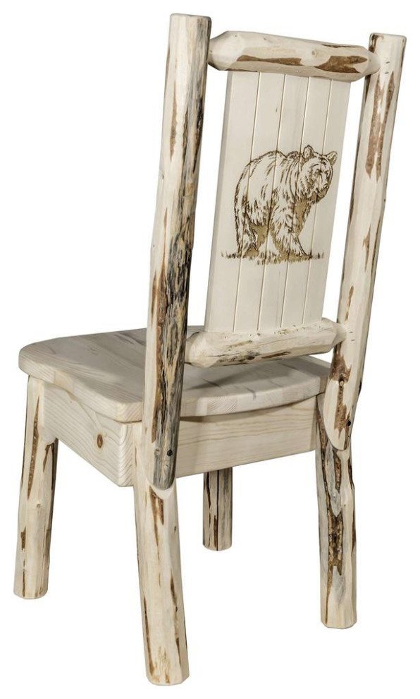 Montana Collection Side Chair With Laser Engraved Bear Design, Ready to Finish