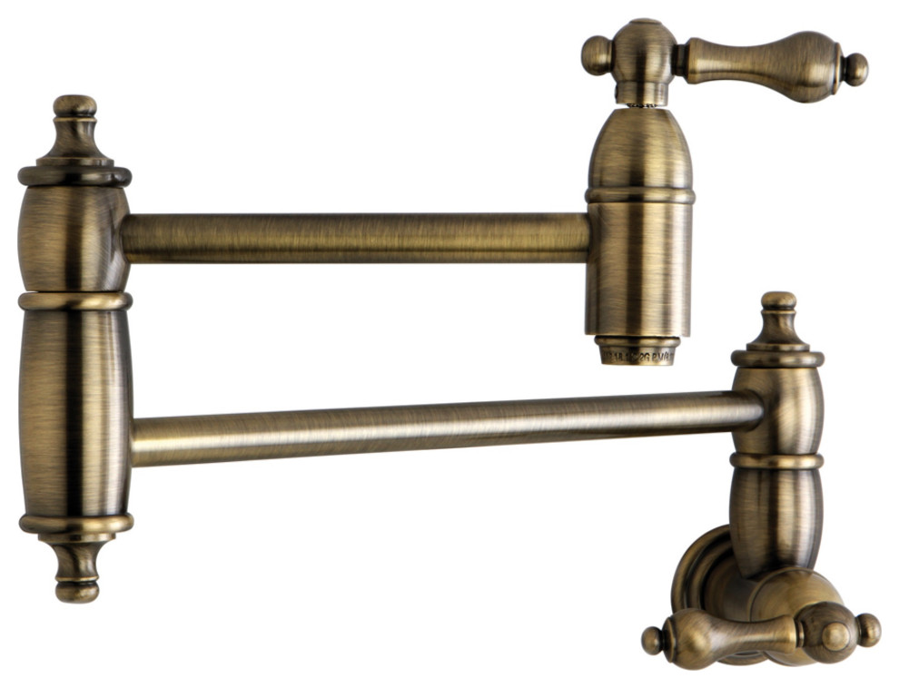 KS3103AL Restoration Wall Mount Pot Filler Kitchen Faucet, Antique Brass Traditional Pot