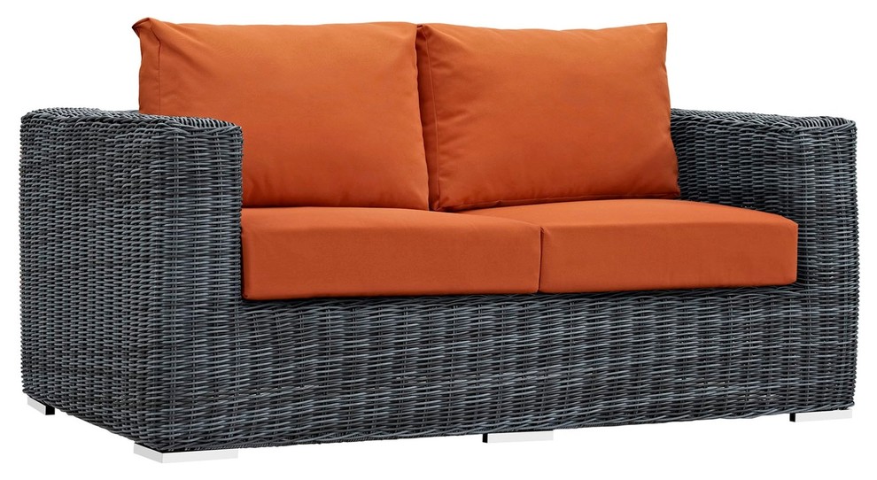 Modern Contemporary Urban Outdoor Patio Balcony Loveseat Sofa, Orange
