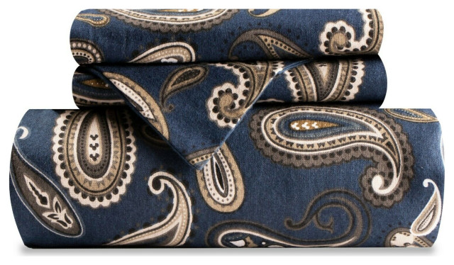 Cotton Flannel Duvet Cover and Pillow Bedding Set, Navy Blue, King/California Ki