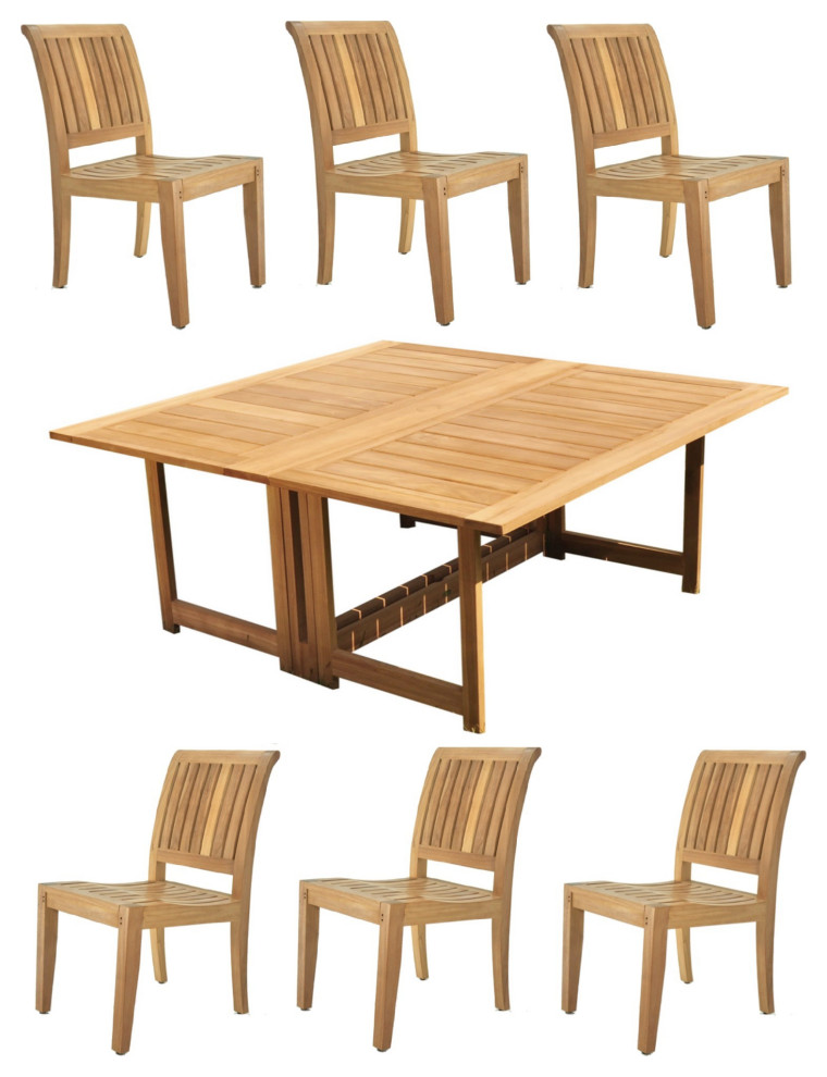 7Piece Outdoor Teak Dining Set 60" Square Butterfly Table, 6 Lagos