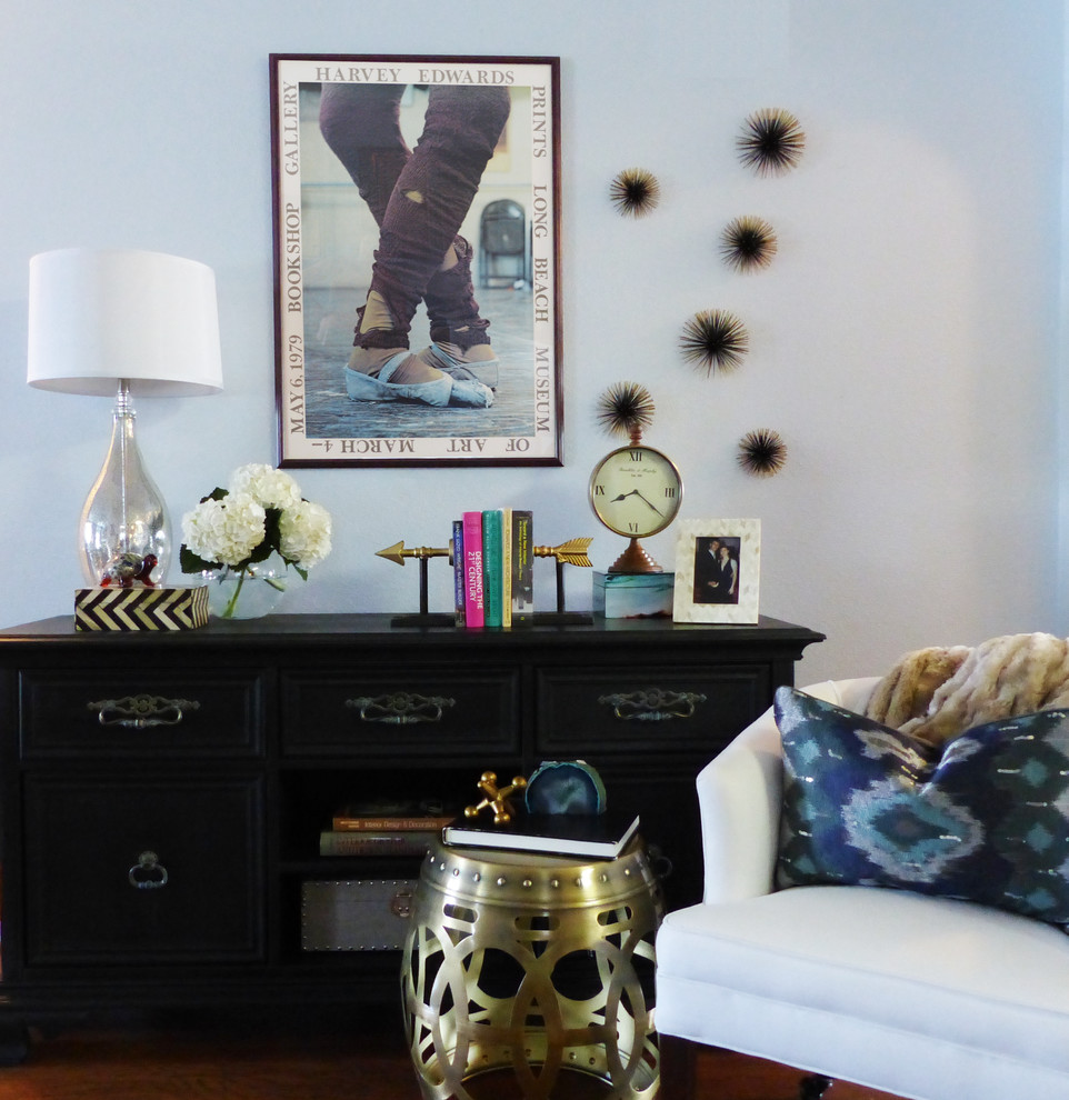 Example of a mid-sized transitional dark wood floor entry hall design in Austin with blue walls