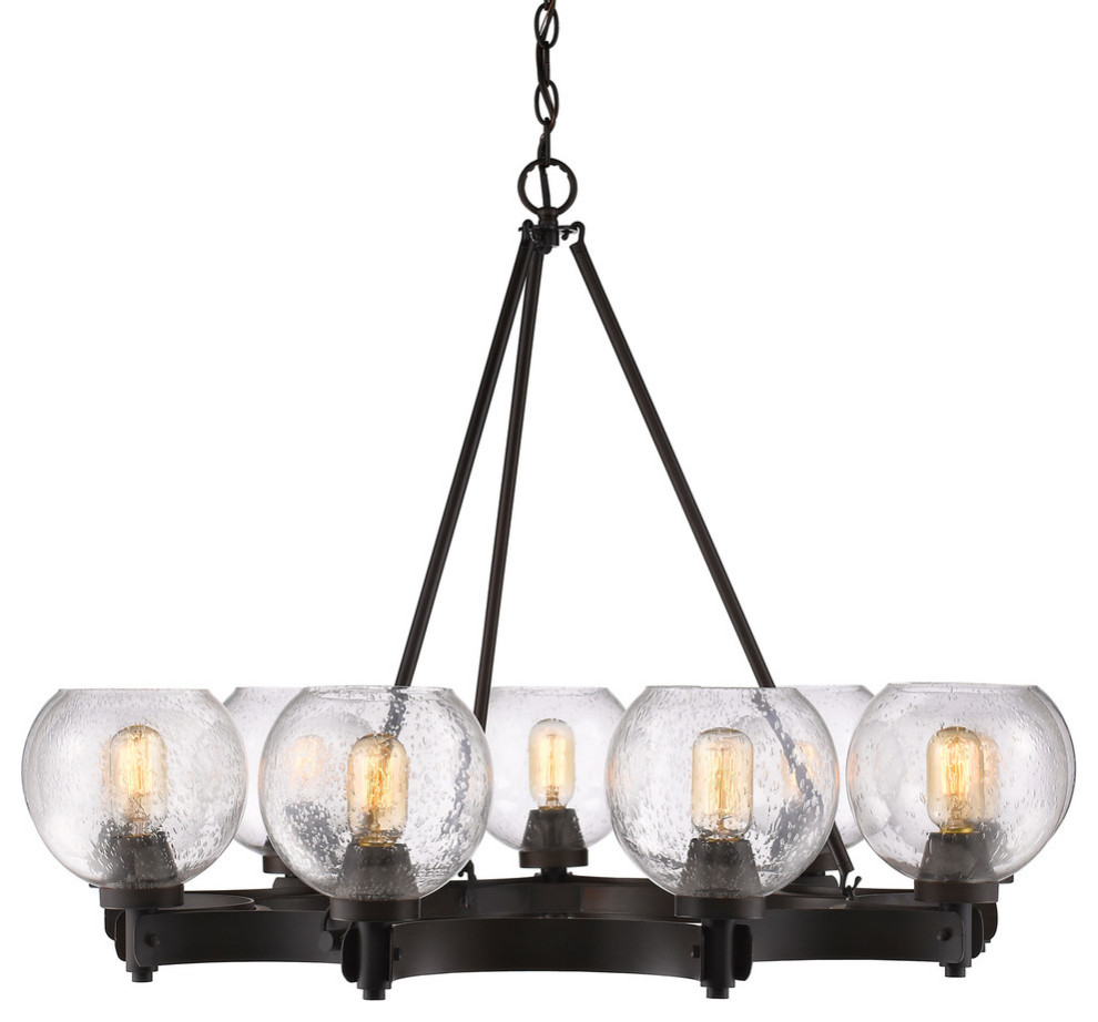 Galveston 9-Light Chandelier, Rubbed Bronze With Seeded Glass