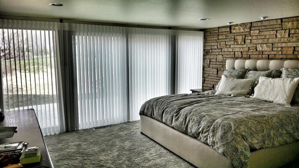 Example of a huge transitional master carpeted bedroom design