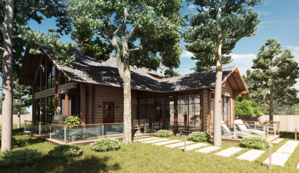 Эскизный проект дома с баней и бассейном, визуализация.