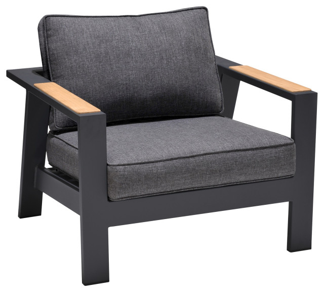 17 Inches Fabric Padded Outdoor Aluminum Accent Chair, Dark Gray