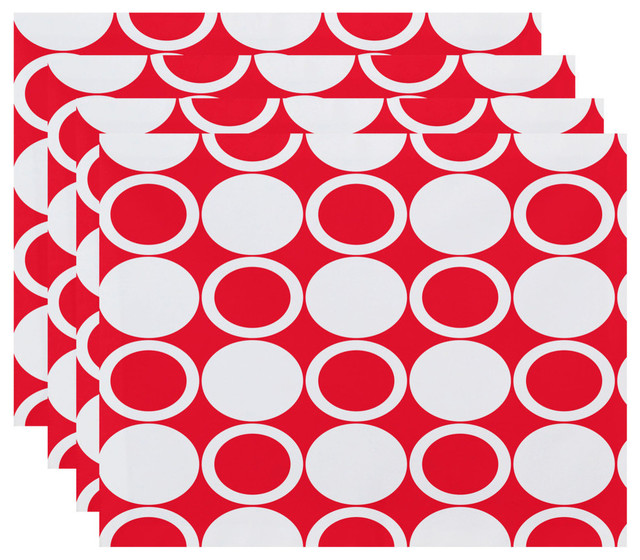18"x14" Small Modcircles, Geometric Print Placemats, Set of 4, Red
