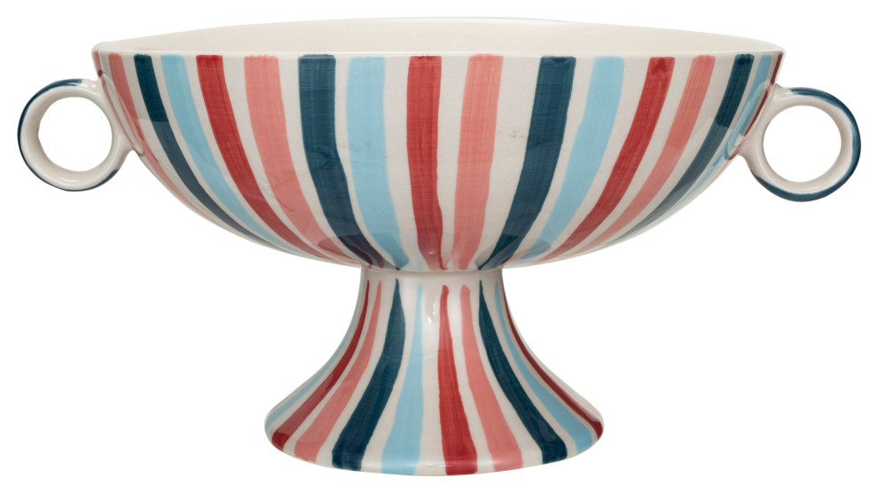 Hand-Painted Stoneware Bowl w/ Handles & Botanicals main image 1