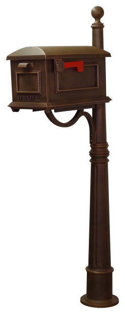 Traditional Curbside Mailbox With Ashland Mailbox Post Unit, Copper