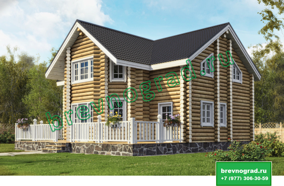 Красивый дом из оцилиндрованного бревна "Крокус" 132 м2