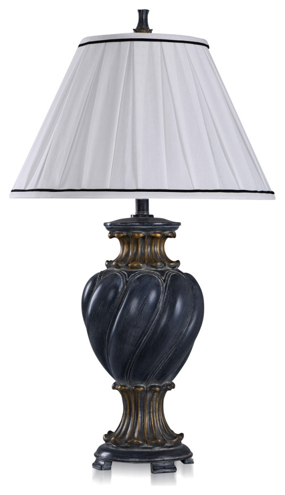 Indra Table Lamp, Malta Black and Brushed Antique Gold Traditional Table Lamps by Lighting