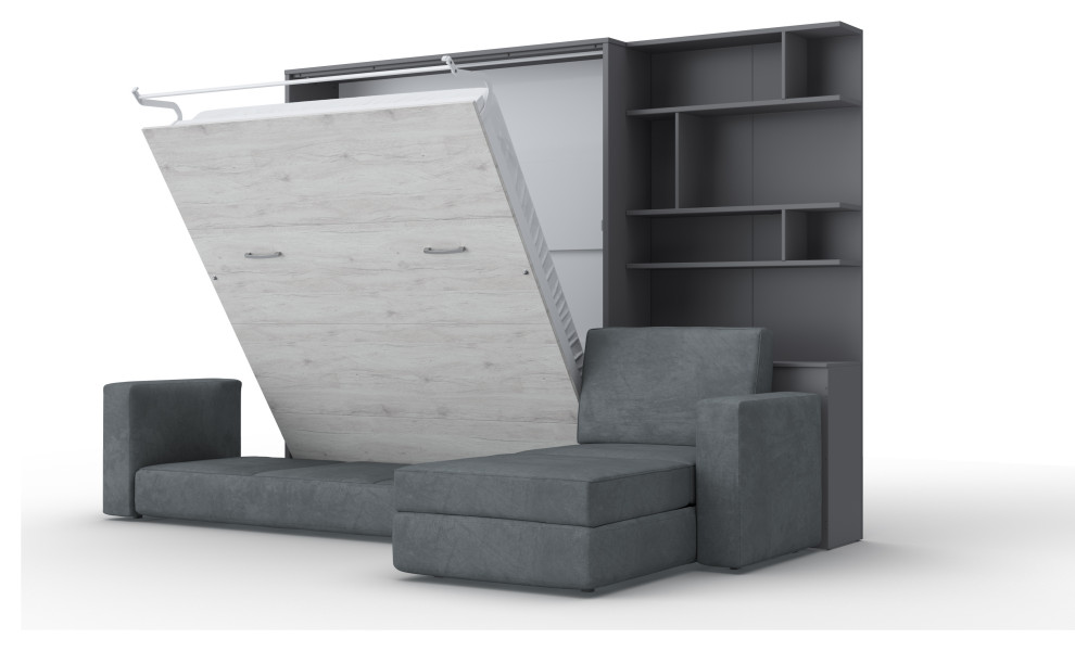 Contempo Vertical Wall Bed with a Corner Sofa and a Bookcase, 62.9x78.7