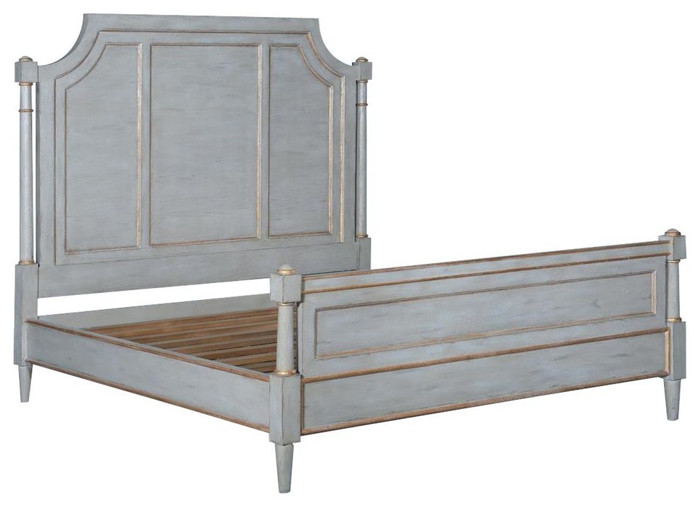 Bed Grayson King Pewter Gray Solid Wood Gold Accents Old World French