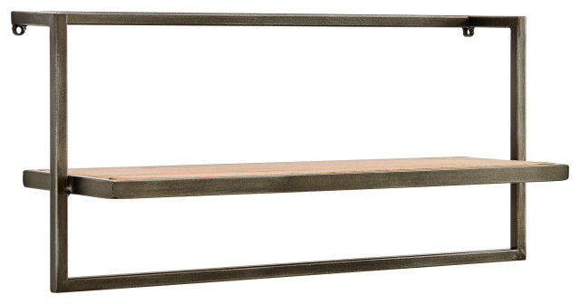 Floating Industrial Modern Rustic Wood Shelf on Metal Frame With Towel Bar