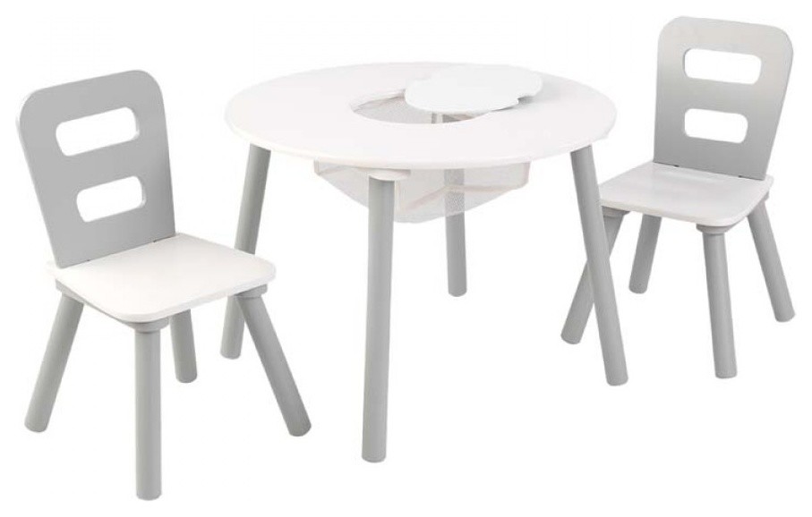 KidKraft Round Storage Table & 2 Chair Set Renewed White/Natural 