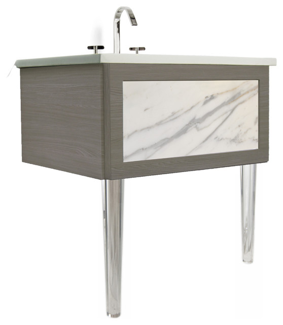 Bathroom Vanity, Calacatta Marble Insert Contemporary Bathroom