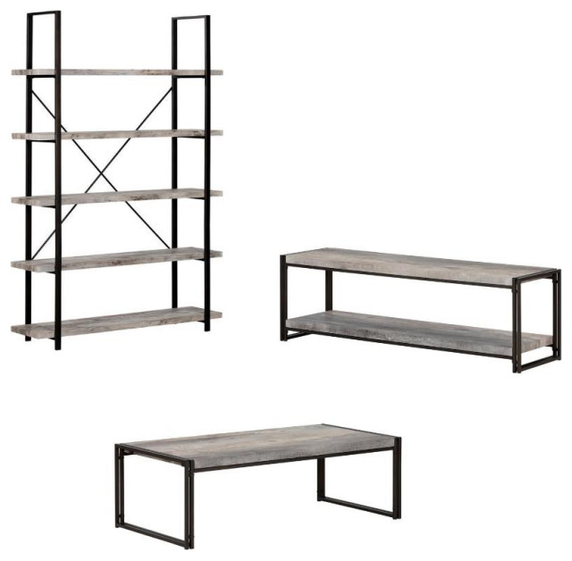 Home Square TV Stand Coffee Table and Bookcase 2 Piece Set in Rustic