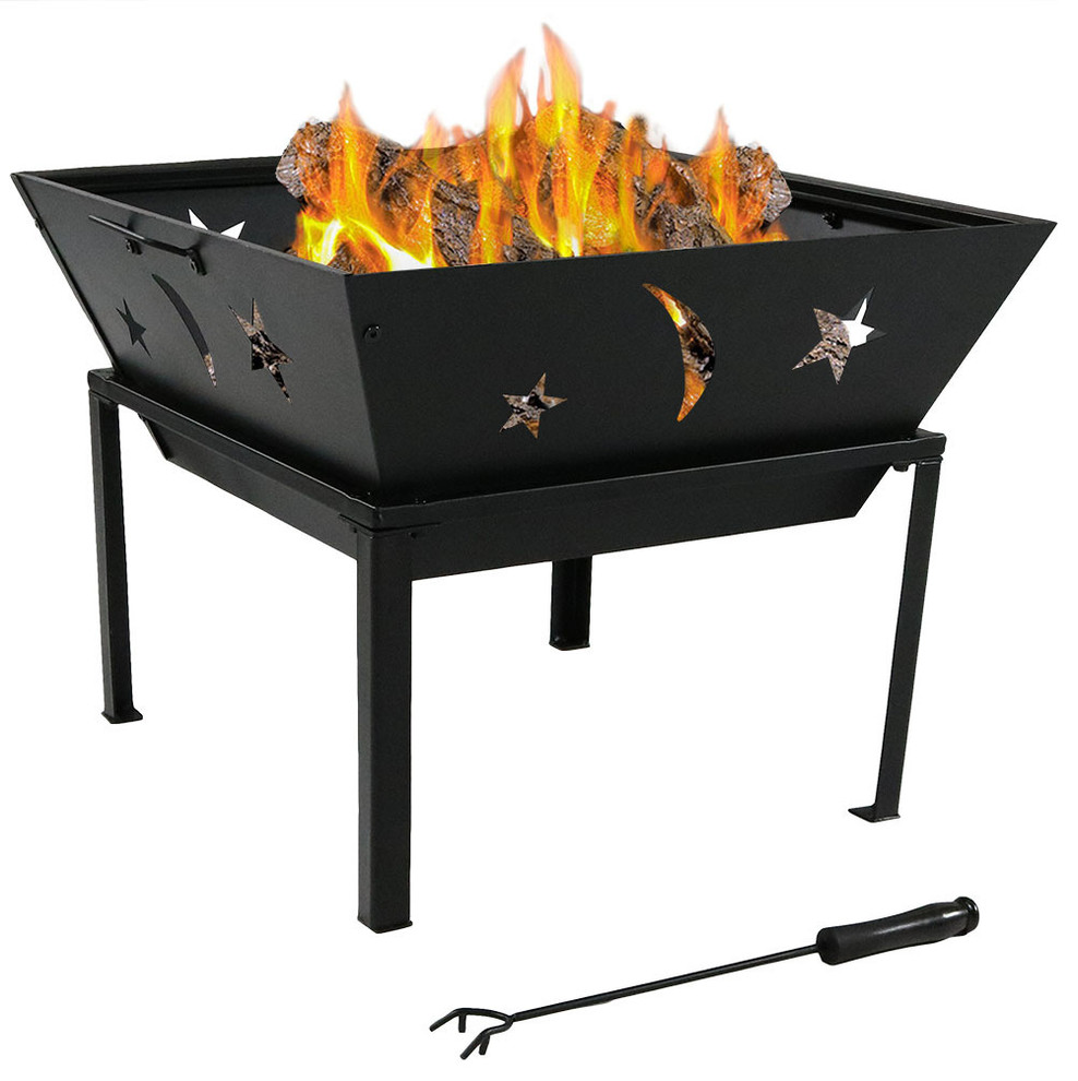 Sunnydaze 22 Inch Outdoor Square Stars And Moons Fire Pit With