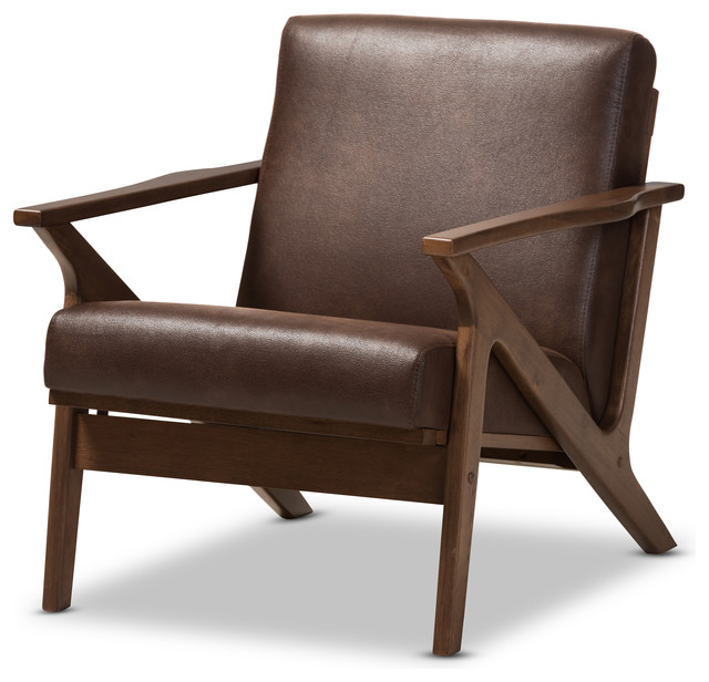 Bianca Mid-Century Modern Dark Brown Distressed Faux Leather Lounge