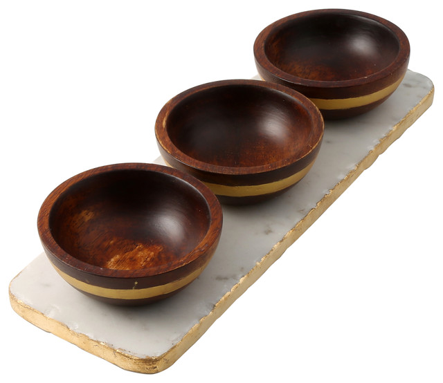 Thirstystone 4Piece Mango Wood and Marble Condiment Bowl Set View