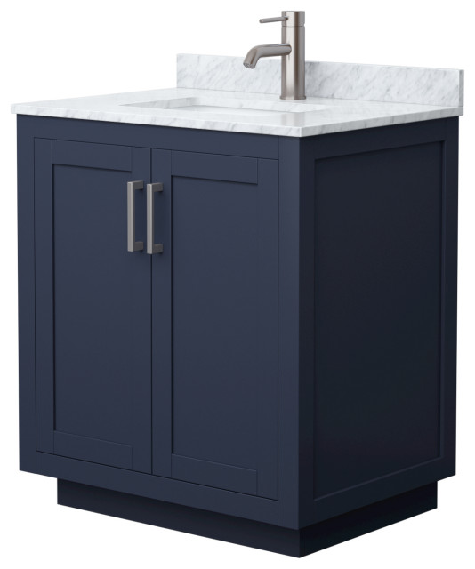 Miranda Vanity, White Carrara Marble Top, 30 inch Single Transitional