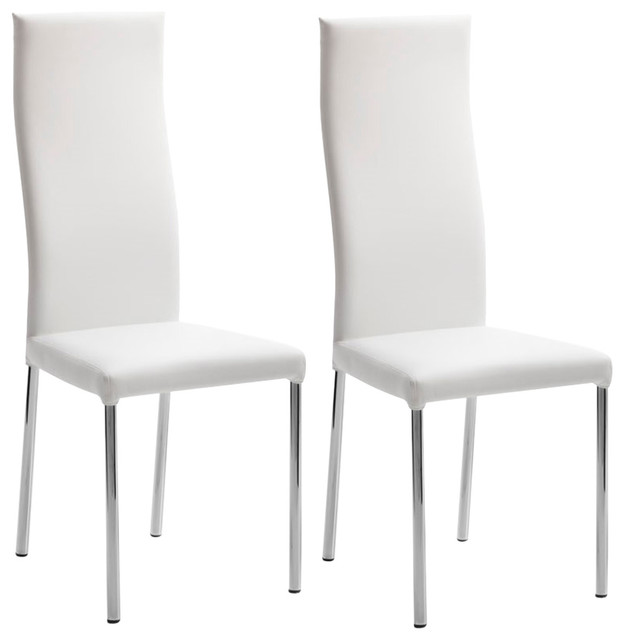 Jacqueline High Back Leather Dining Chair, White, Set of 2