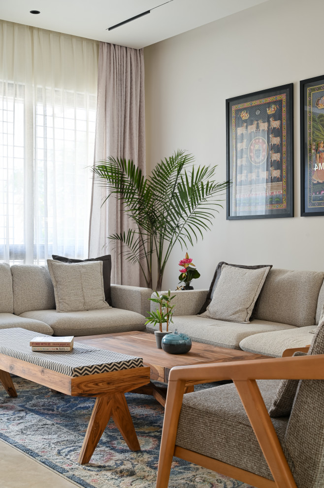 This is an example of a tropical living room in Bengaluru.