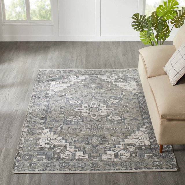 Pongola Area Rug, Natural and Teal Mediterranean Area Rugs by