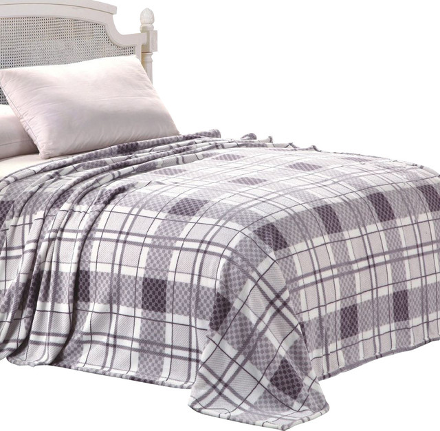 MicroPlush Printed Blanket Gray Squares Twin 66 x 86 Farmhouse