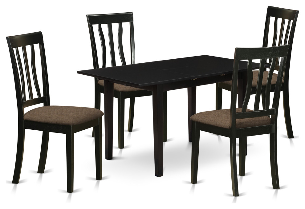 East West Furniture Norfolk Wood 5Piece Dining Set In Black Finish