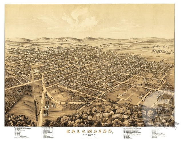 Old Map of Kalamazoo Michigan 1874, Vintage Map Art Print, 12"x18" - Contemporary - Prints And ...